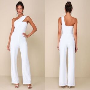 LULUS Pleated Asymmetrical 1 Shoulder Sleeveless Old Money Aesthetic Jumpsuit L